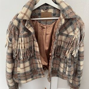 Blank NYC Plaid Teddy Jacket - Cream and Brown